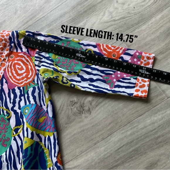 Gretchen Scott Spring Summer Colorful Fish Print Tunic Dress Size 10 / 12 - Picture 6 of 11